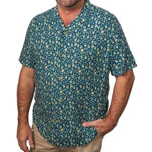 Southern Tide Bad & Boozy Blue Button Up Camp Linen Blend Shirt‎ XL